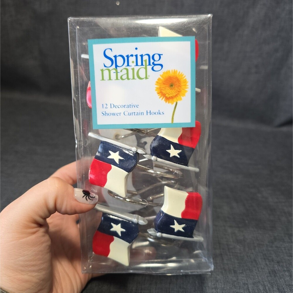 Texas Flag Lone Star Shower Curtain Hooks – Set of 12 Resin Rings Red White Blue